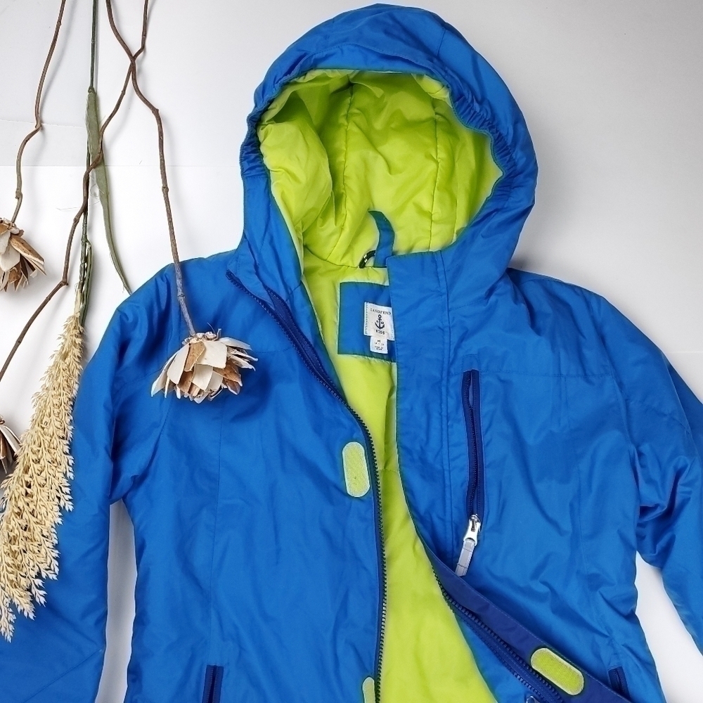 Lands' End Kids Grow A Longs Blue and Lime Puffer Coat Kids Medium 10-12 - Picture 8 of 13